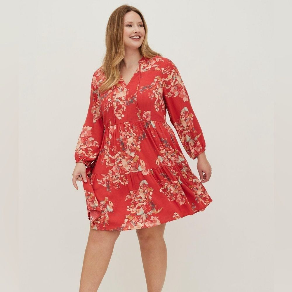 Torrid Crinkle Gauze Floral Red Voluminous Tiered Babydoll Dress Plus Size 6 NWT